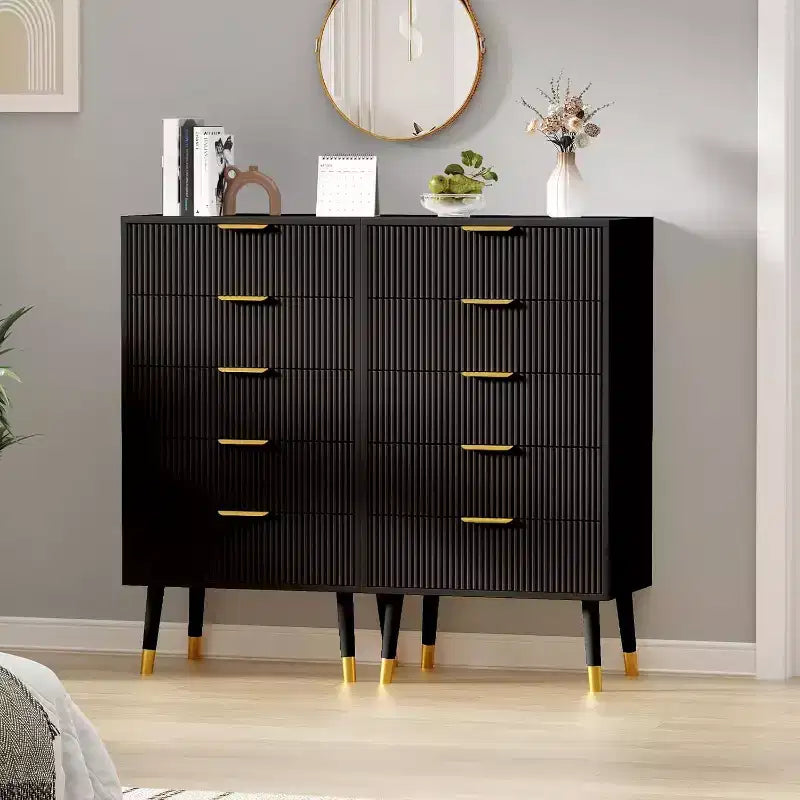 Acekool 5 Drawer Dresser for Bedroom, Modern Chest of Drawers, Wood Storage Cabinet Organizer Nightstand for Closet Living Room, Black