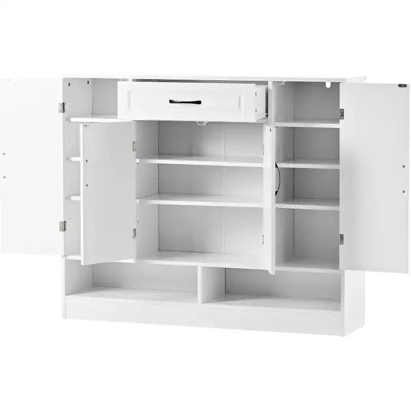Acekool Shoe Storage Cabinet with Adjustable Shelves, Entryway Organizer with Drawer & Doors, Modern Shoe Rack for Hallway, Bedroom, White