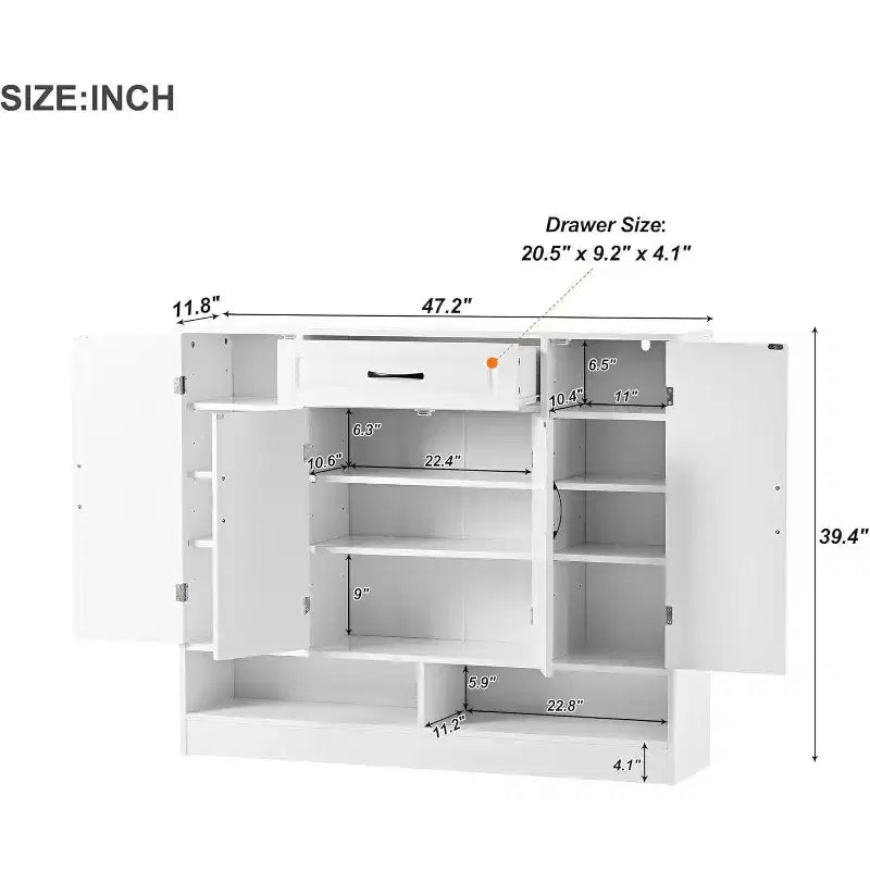 Acekool Shoe Storage Cabinet with Adjustable Shelves, Entryway Organizer with Drawer & Doors, Modern Shoe Rack for Hallway, Bedroom, White