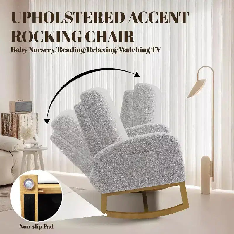 Acekool Upholstered Glider Rocking Chair for Nursery & Living Room, High Back with Side Pocket, Smooth Rock & Glide
