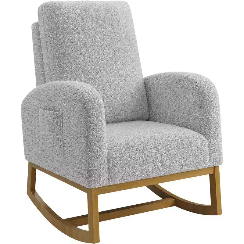Acekool Upholstered Glider Rocking Chair for Nursery & Living Room, High Back with Side Pocket, Smooth Rock & Glide