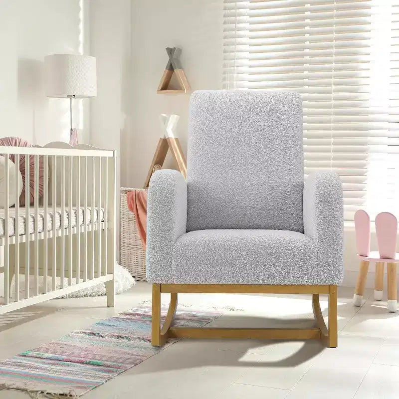 Acekool Upholstered Glider Rocking Chair for Nursery & Living Room, High Back with Side Pocket, Smooth Rock & Glide