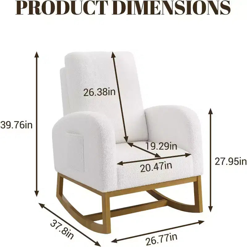 Acekool Upholstered Glider Rocking Chair for Nursery & Living Room, High Back with Side Pocket, Smooth Rock & Glide