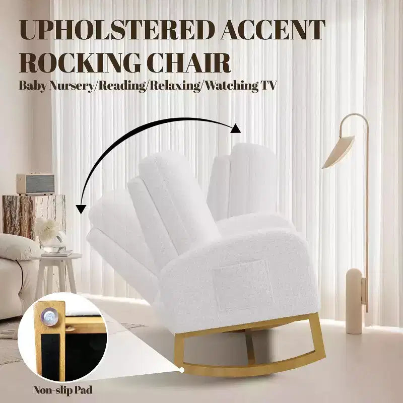 Acekool Upholstered Glider Rocking Chair for Nursery & Living Room, High Back with Side Pocket, Smooth Rock & Glide