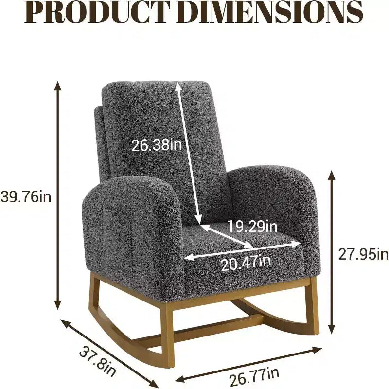 Acekool Upholstered Glider Rocking Chair for Nursery & Living Room, High Back with Side Pocket, Smooth Rock & Glide