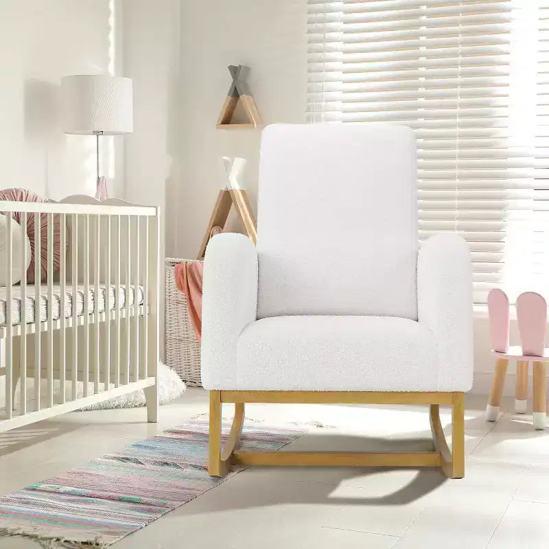 Acekool Upholstered Glider Rocking Chair for Nursery & Living Room, High Back with Side Pocket, Smooth Rock & Glide
