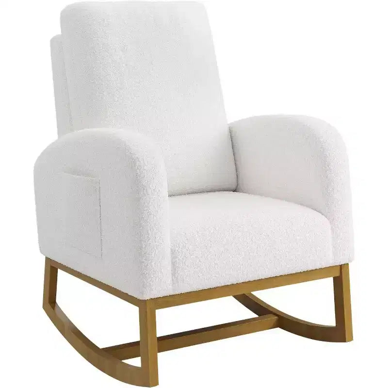 Acekool Upholstered Glider Rocking Chair for Nursery & Living Room, High Back with Side Pocket, Smooth Rock & Glide