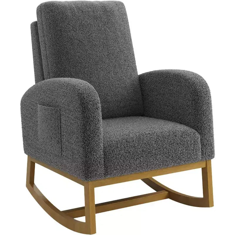 Acekool Upholstered Glider Rocking Chair for Nursery & Living Room, High Back with Side Pocket, Smooth Rock & Glide