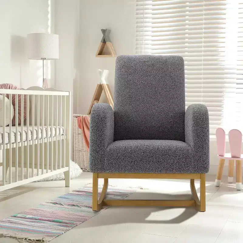 Acekool Upholstered Glider Rocking Chair for Nursery & Living Room, High Back with Side Pocket, Smooth Rock & Glide