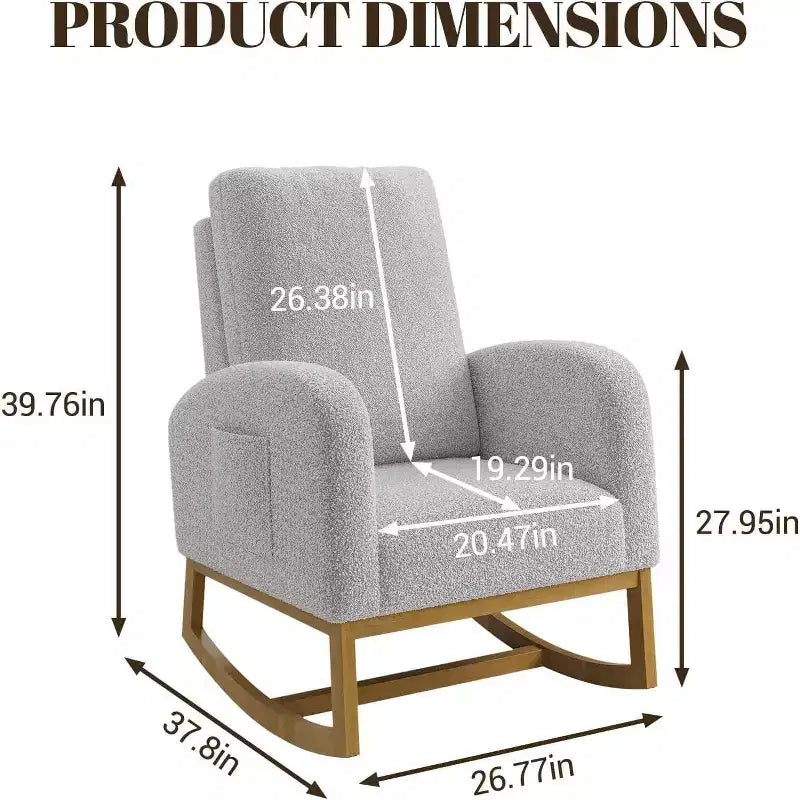 Acekool Upholstered Glider Rocking Chair for Nursery & Living Room, High Back with Side Pocket, Smooth Rock & Glide