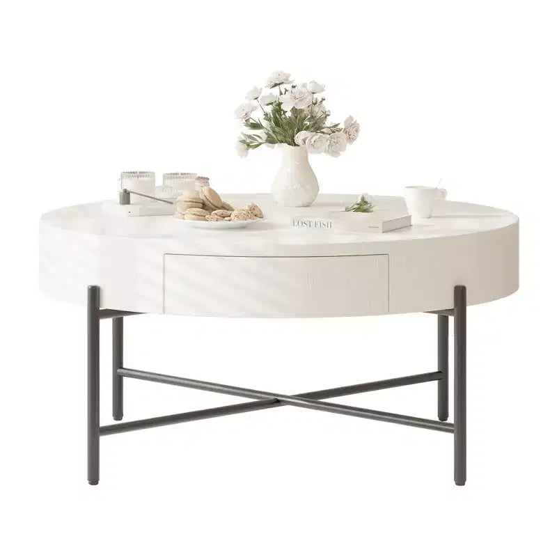 GustoWave Round Coffee Table with Storage, Farmhouse Circle Coffee Table for Living Room, Balcony, Apartment