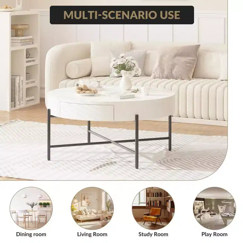 GustoWave Round Coffee Table with Storage, Farmhouse Circle Coffee Table for Living Room, Balcony, Apartment