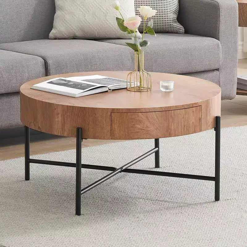 GustoWave Round Coffee Table with Storage, Farmhouse Circle Coffee Table for Living Room, Balcony, Apartment