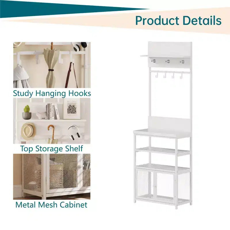 Entryway Coat Rack, 4-In-1 Hall Tree with Shoe Storage 4 Hooks, Metal Shoe and Coat Rack with Console Table, Entryway Organizer for Living Room