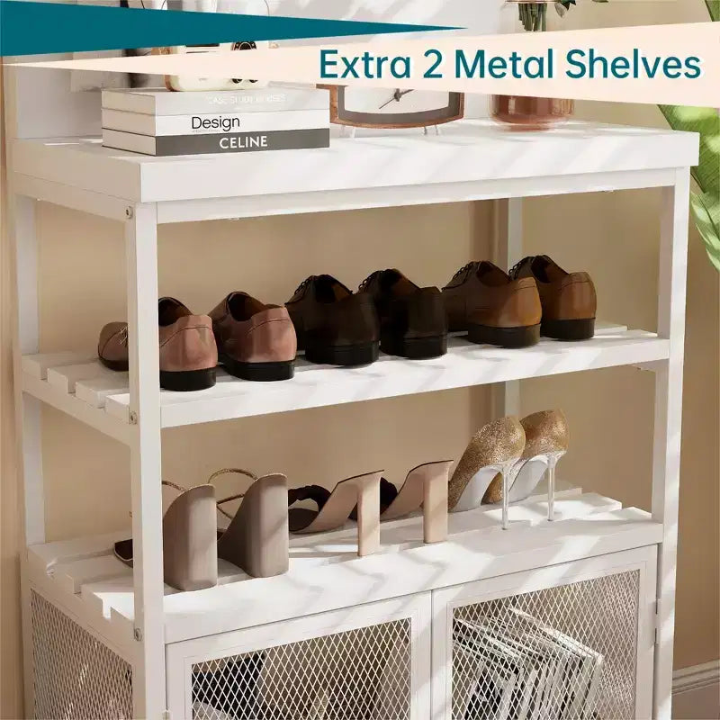 Entryway Coat Rack, 4-In-1 Hall Tree with Shoe Storage 4 Hooks, Metal Shoe and Coat Rack with Console Table, Entryway Organizer for Living Room