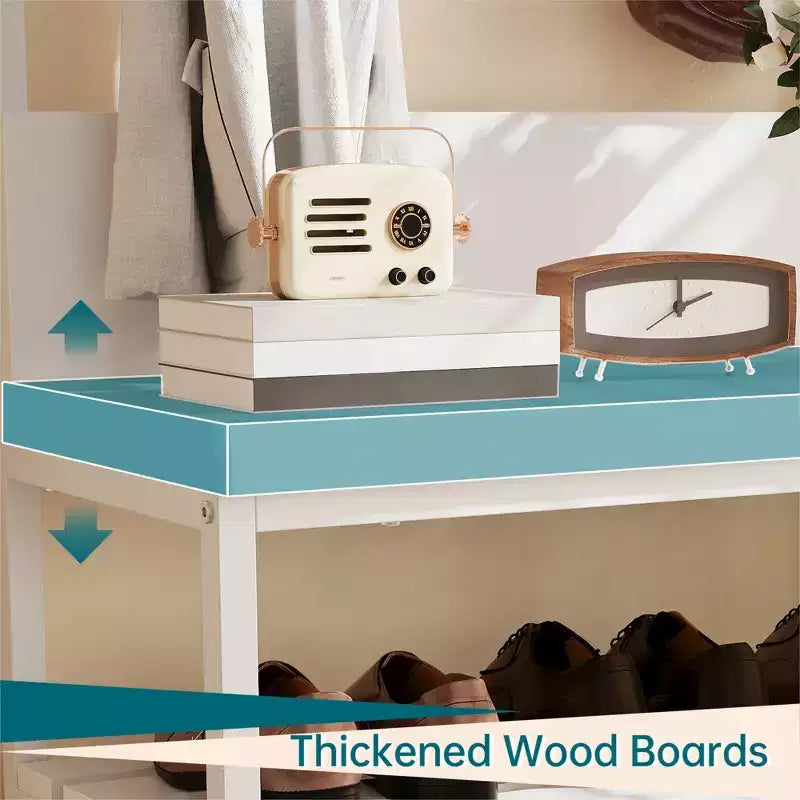 Entryway Coat Rack, 4-In-1 Hall Tree with Shoe Storage 4 Hooks, Metal Shoe and Coat Rack with Console Table, Entryway Organizer for Living Room