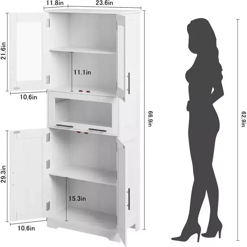 1 PB Classic 67 Inch Tall Storage Cabinet with Spacious Storage, Durable Build, Elegant Design, Easy Assembly, and Versatile Use