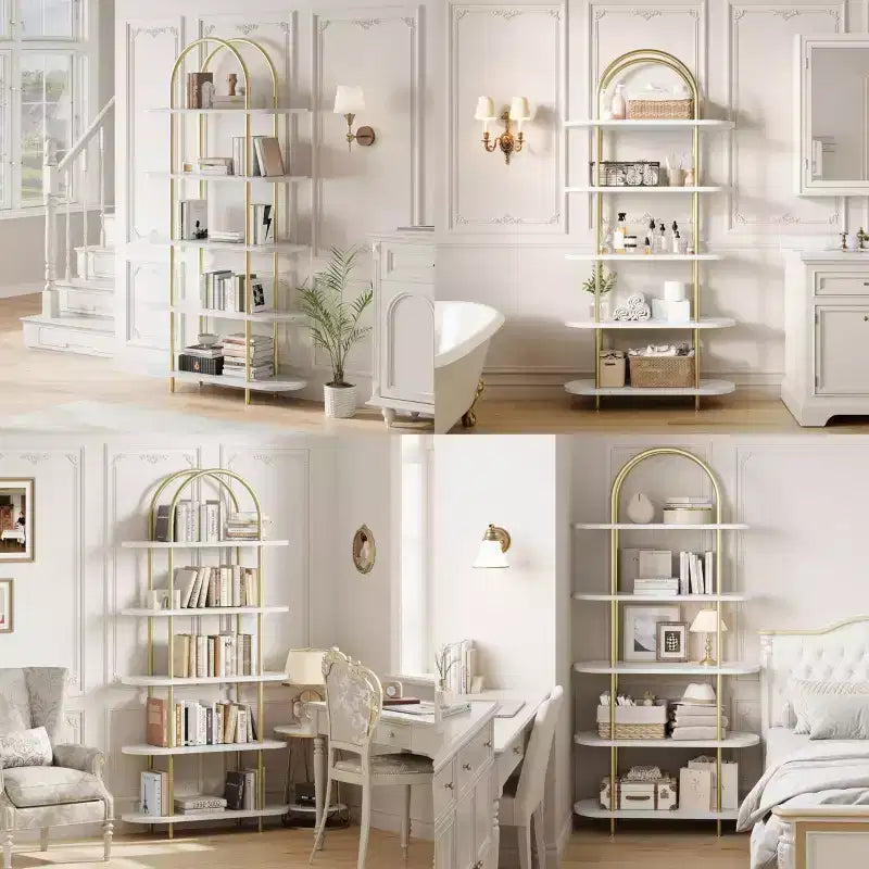 Bookshelf for Living Room - 71 Arched 6-Tier Bookcase with Metal Frame, Freestanding Storage Shelf for Bedroom, Office