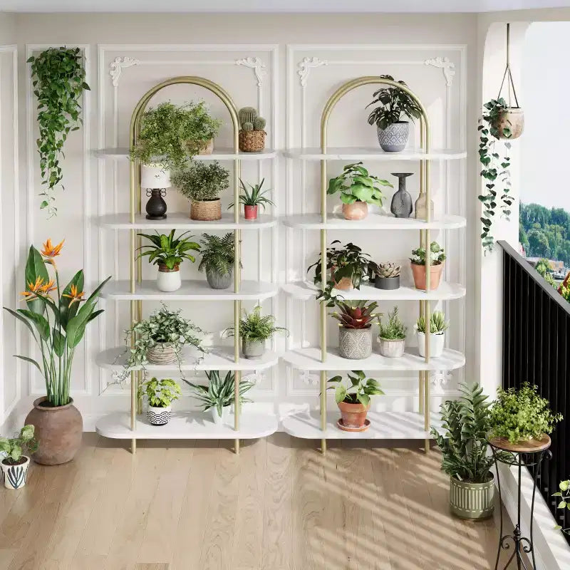 Bookshelf for Living Room - 71 Arched 6-Tier Bookcase with Metal Frame, Freestanding Storage Shelf for Bedroom, Office