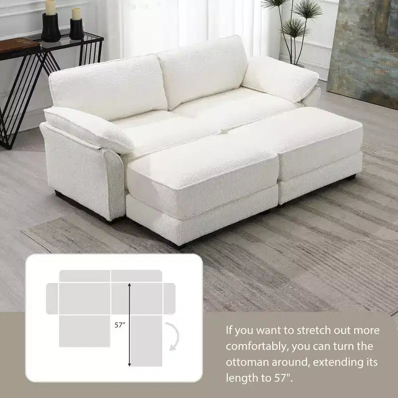 Dovelina White Modular Convertible Sectional Sofa Bed Set, 4 Seat Upholstered Sleeper, Deep-Seat Loveseat