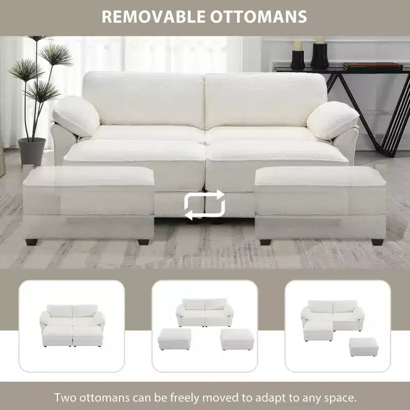 Dovelina White Modular Convertible Sectional Sofa Bed Set, 4 Seat Upholstered Sleeper, Deep-Seat Loveseat