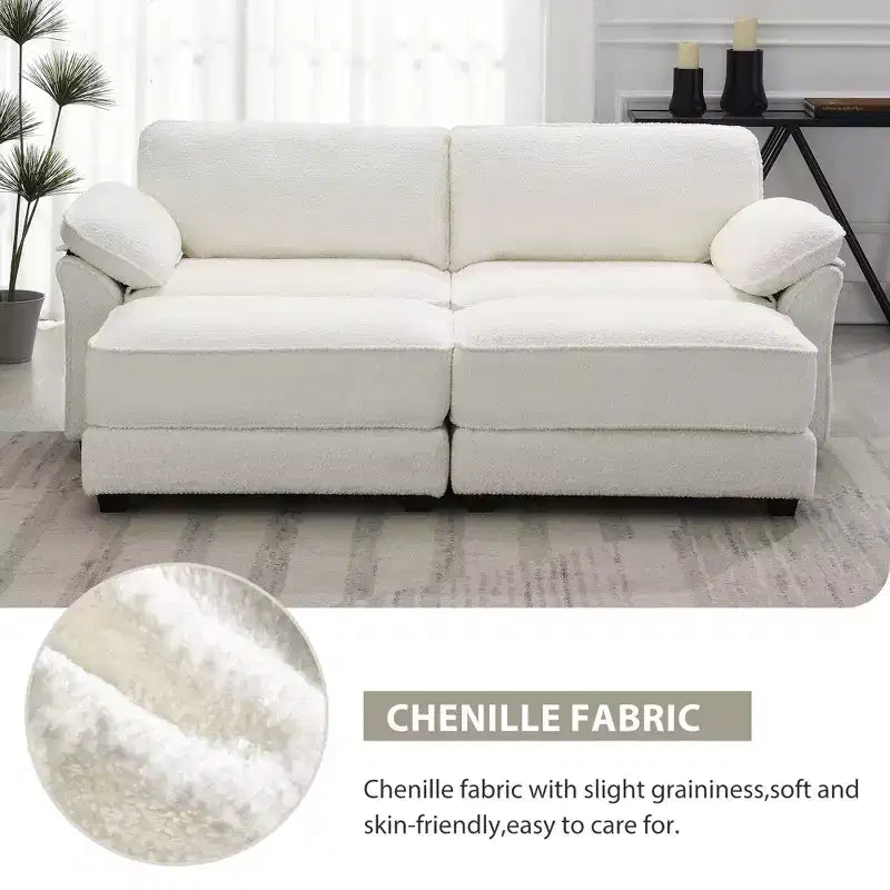 Dovelina White Modular Convertible Sectional Sofa Bed Set, 4 Seat Upholstered Sleeper, Deep-Seat Loveseat