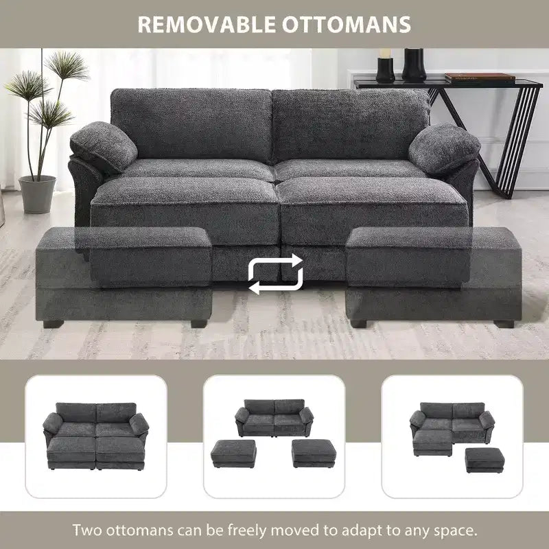 Dovelina White Modular Convertible Sectional Sofa Bed Set, 4 Seat Upholstered Sleeper, Deep-Seat Loveseat