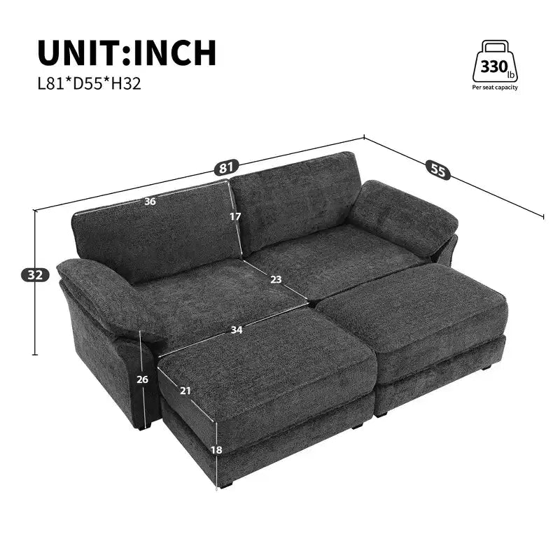 Dovelina White Modular Convertible Sectional Sofa Bed Set, 4 Seat Upholstered Sleeper, Deep-Seat Loveseat