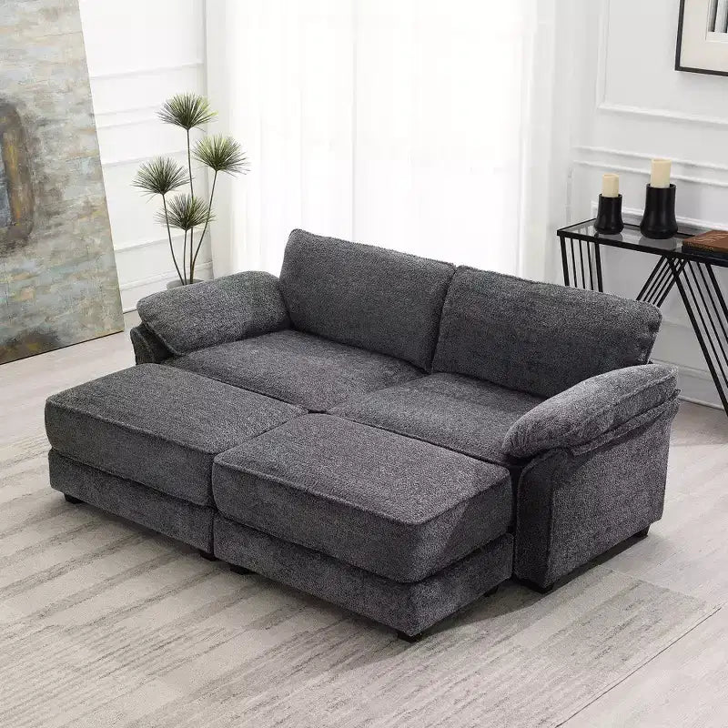 Dovelina White Modular Convertible Sectional Sofa Bed Set, 4 Seat Upholstered Sleeper, Deep-Seat Loveseat