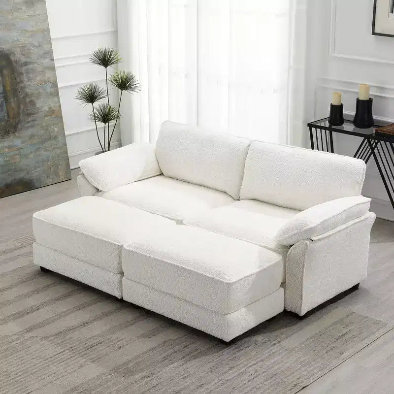 Dovelina White Modular Convertible Sectional Sofa Bed Set, 4 Seat Upholstered Sleeper, Deep-Seat Loveseat