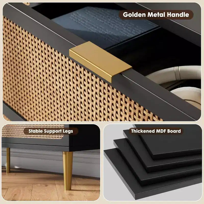 Rattan 6 Drawer Dresser for Bedroom, Large Double Dresser, Wooden Chest of Drawers for Closet with Wide Top, for Living Room, Hallway