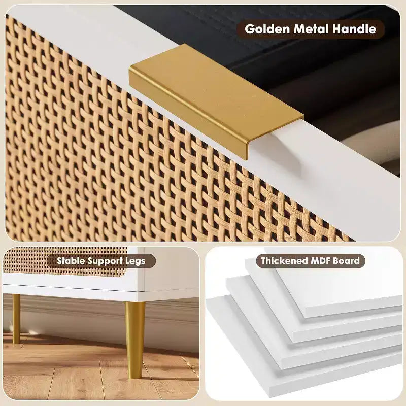 Rattan 6 Drawer Dresser for Bedroom, Large Double Dresser, Wooden Chest of Drawers for Closet with Wide Top, for Living Room, Hallway