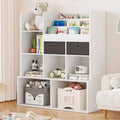 Kids Bookshelf with Drawers Modern Bookcase with Cubbies Floor Storage Cabinet Wooden Toy Chest Playroom