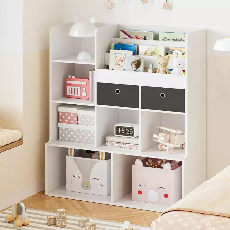 Bibliothèque pour enfants avec tiroirs Étagère moderne avec casiers Meuble de rangement au sol Coffre à jouets en bois pour salle de jeux