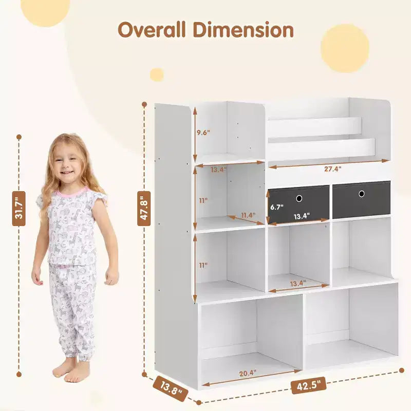 Bibliothèque pour enfants avec tiroirs Étagère moderne avec casiers Meuble de rangement au sol Coffre à jouets en bois pour salle de jeux