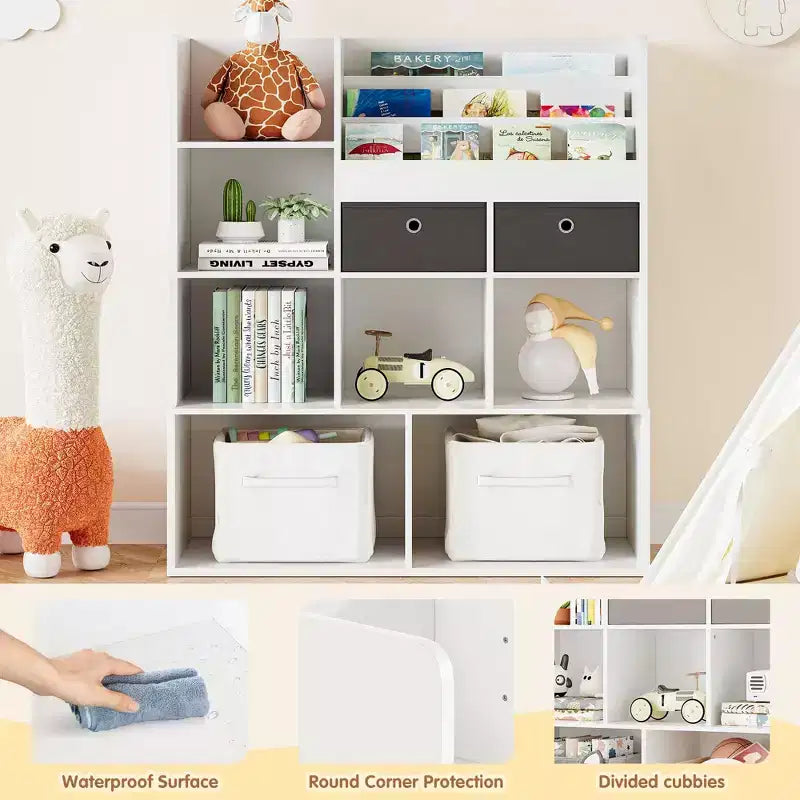 Bibliothèque pour enfants avec tiroirs Étagère moderne avec casiers Meuble de rangement au sol Coffre à jouets en bois pour salle de jeux