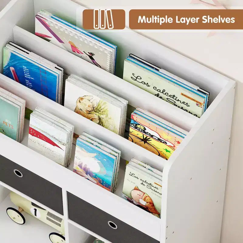Bibliothèque pour enfants avec tiroirs Étagère moderne avec casiers Meuble de rangement au sol Coffre à jouets en bois pour salle de jeux