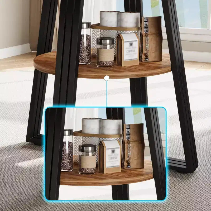 Round Dining Table for 4-6, 47 Kitchen Table with Storage Shelf, Wooden Dinner Table with Metal Base for Home Living Room, No Chairs