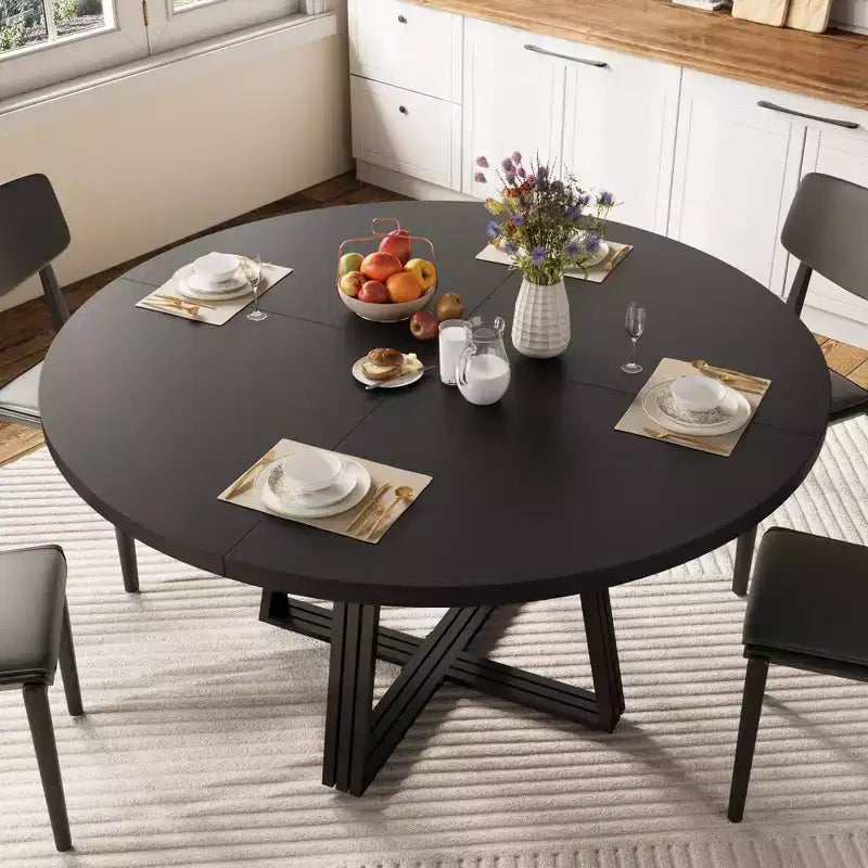 Round Dining Table for 4-6, 47 Kitchen Table with Storage Shelf, Wooden Dinner Table with Metal Base for Home Living Room, No Chairs