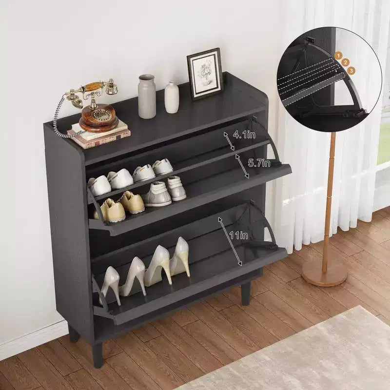 Shoe Cabinet with 2 Flip Drawers, Wooden Shoe Organizer Cabinet