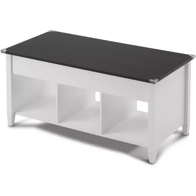 Summit Adventure White Lift-Top Coffee Table - Storage Shelf & Hidden Compartment - Pneumatic Lift Mechanism for Living Room