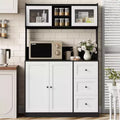 GustoWave Kitchen Pantry Cabinet, Buffet Cabinet with Countertop for Microwave Stand, Tall Sideboard Storage Hutch Cabinets with LED, 3 Drawers