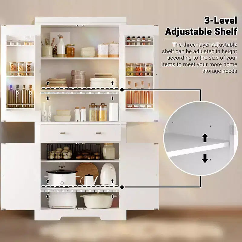 Kitchen Pantry Cabinet, Farmhouse Storage Cabinet with Drawer, Door Shelves & Adjustable Shelves, Freestanding Wooden Cupboard Buffet