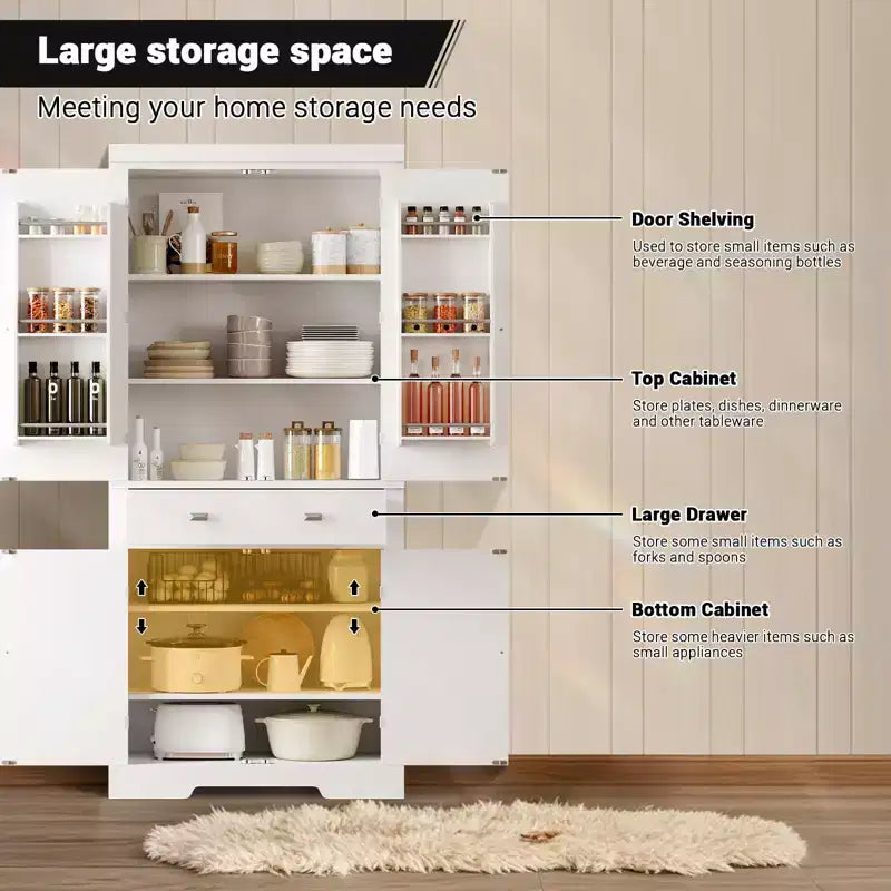 Kitchen Pantry Cabinet, Farmhouse Storage Cabinet with Drawer, Door Shelves & Adjustable Shelves, Freestanding Wooden Cupboard Buffet
