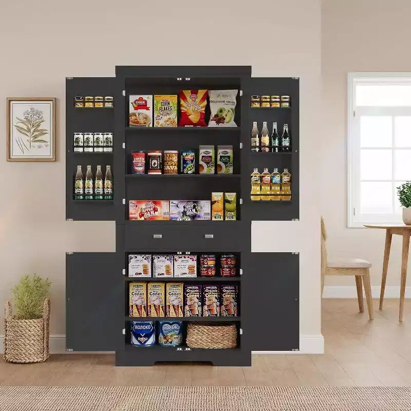 Kitchen Pantry Cabinet, Farmhouse Storage Cabinet with Drawer, Door Shelves & Adjustable Shelves, Freestanding Wooden Cupboard Buffet