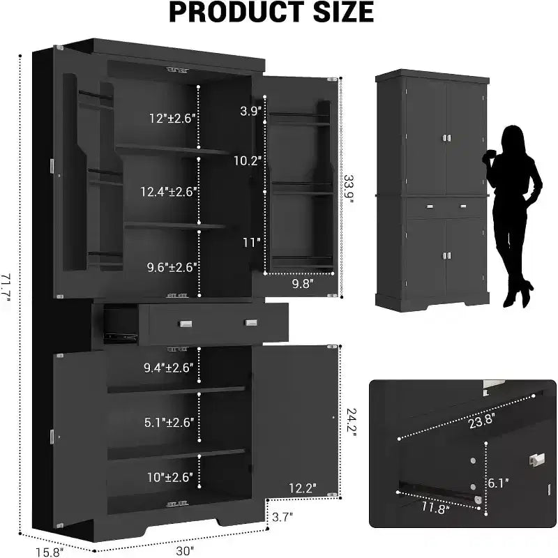 Kitchen Pantry Cabinet, Farmhouse Storage Cabinet with Drawer, Door Shelves & Adjustable Shelves, Freestanding Wooden Cupboard Buffet