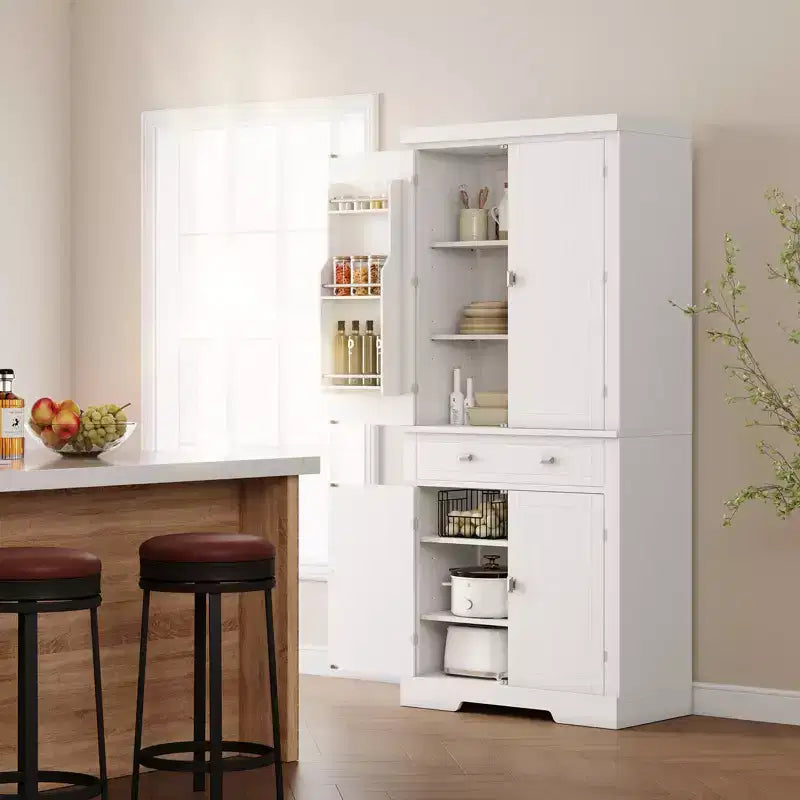 Kitchen Pantry Cabinet, Farmhouse Storage Cabinet with Drawer, Door Shelves & Adjustable Shelves, Freestanding Wooden Cupboard Buffet