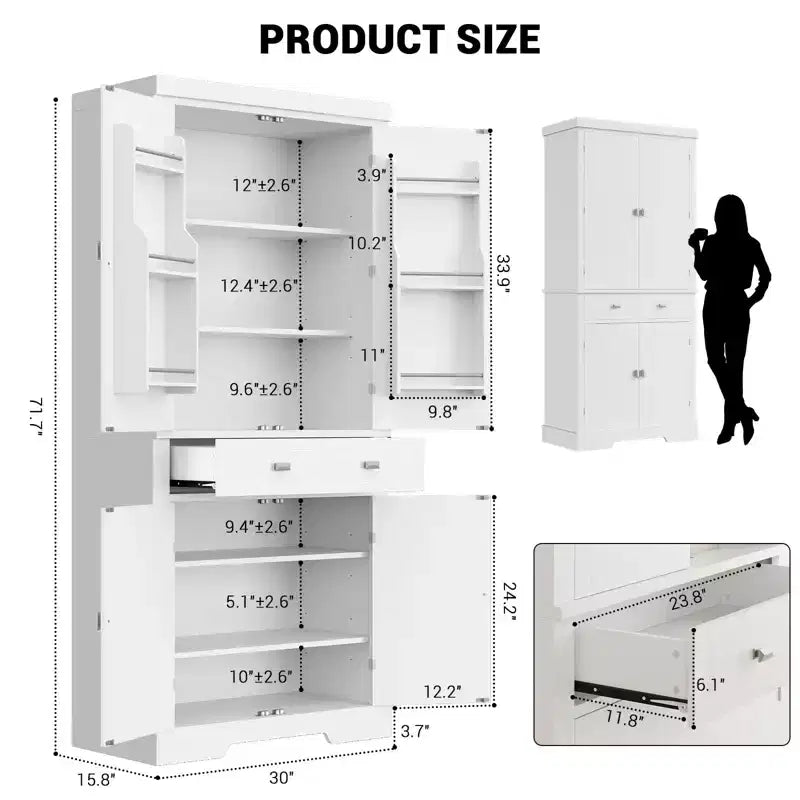 Kitchen Pantry Cabinet, Farmhouse Storage Cabinet with Drawer, Door Shelves & Adjustable Shelves, Freestanding Wooden Cupboard Buffet