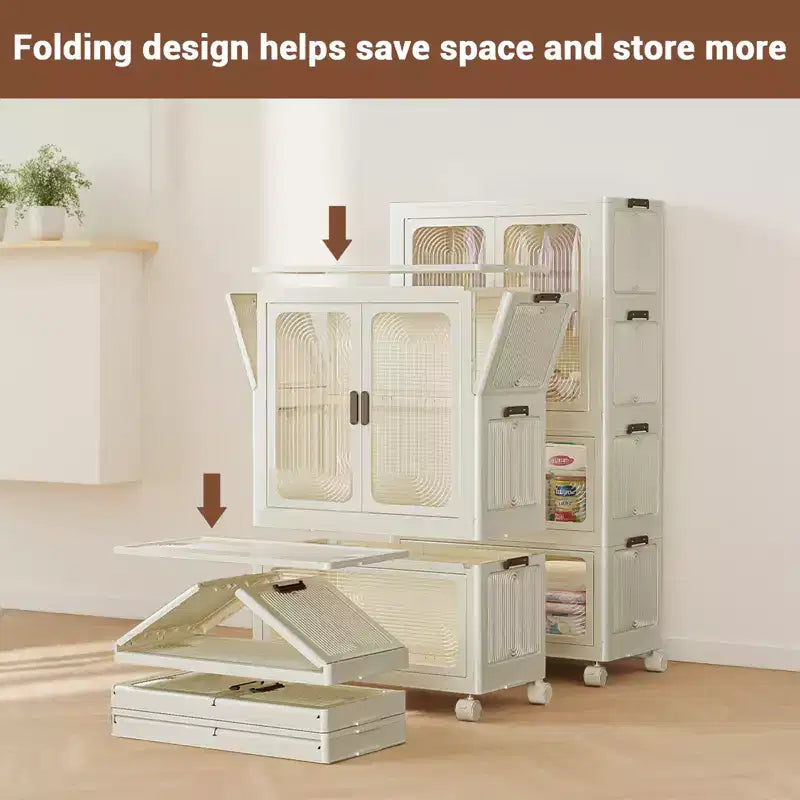 Portable Kids Wardrobe Closet with Doors, Plastic Baby Wardrobe Storage Cabinet with Hanging Rod Children's Clothes Closet Costume Storage Organizer