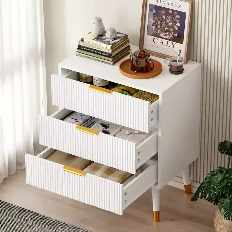 Modern 3-Drawer Dresser for Bedroom, 57 Wide Fluted Wood Chest of Drawers, Clothes Storage Organizer